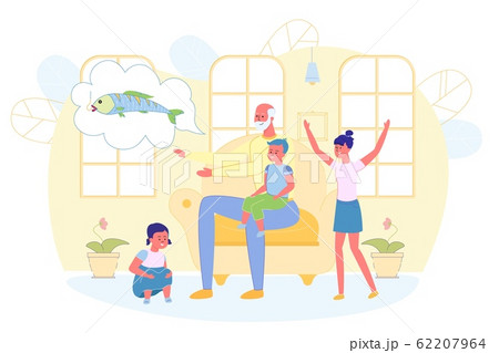 Grandfather Telling Grandchildren about Fishing. 62207964