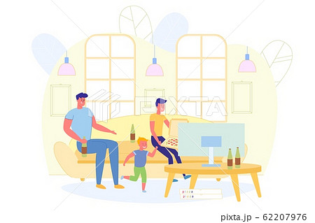 Father and Sons Watching Football Match at Home. 62207976