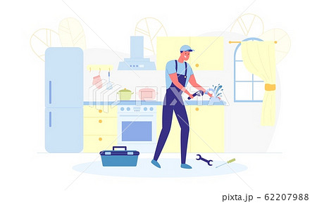 Plumbing Repair Work on Tap in Kitchen, Banner. Plumbing Repair Work on Tap in Kitchen, Banner. 62207988