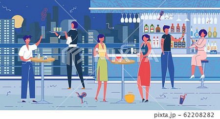 Rooftop Bar or Nightclub Furnishing and Visitors. Rooftop Bar or Nightclub Furnishing and Visitors. 62208282