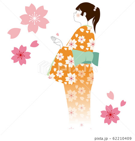 シンプルな着物の日本人女性のイラスト素材