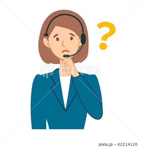 コールセンターオペレーター女性の考え中イラストのイラスト素材