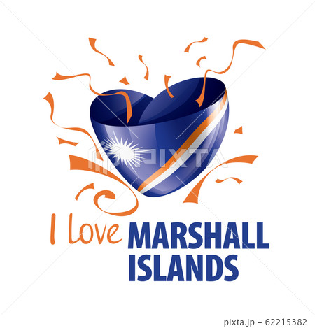 National flag of the Marshall Islands in the shape of a heart and the inscription I love Marshall Islands. Vector illustration 62215382