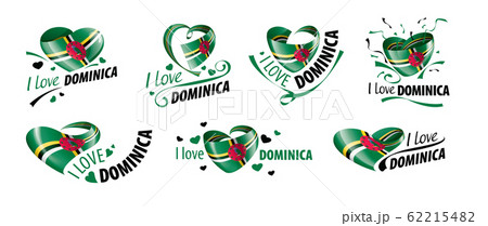 National flag of the Dominica in the shape of a heart and the inscription I love Dominica. Vector illustration 62215482