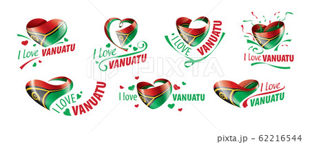 National flag of the Vanuatu in the shape of a heart and the inscription I love Vanuatu. Vector illustration 62216544