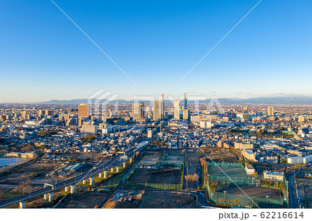 空撮パノラマ 見沼田んぼから望む富士山 空撮パノラマ 見沼田んぼから望む富士山 62216614