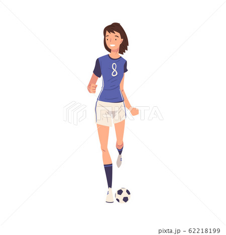 Girl Soccer Player Character, Young Woman in Sports Uniform Playing with Ball Vector Illustration 62218199