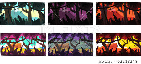 Collection of Scene of Nature in Different Time of Day, Beautiful Tropical Rainforest Horizontal Backdrops Vector Illustration Collection of Scene of Nature in Different Time of Day, Beautiful Tropical Rainforest Horizontal Backdrops Vector Illustration 62218248