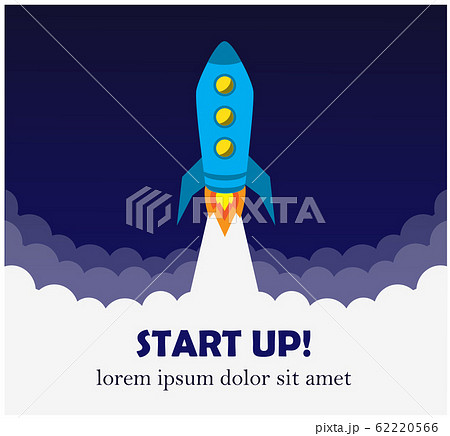 a rocket flies up and smoke swirls and symbolizes a startup business start 62220566
