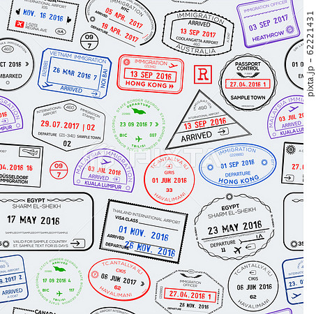 Seamless travel pattern with visa passport stamps. Vector illustration 62221431