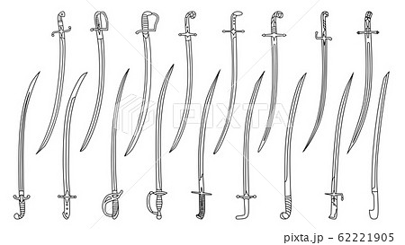 Set of simple monochrome images of saber swords drawn by lines. Set of simple monochrome images of saber swords drawn by lines. 62221905