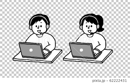 Head set Female and male set operating a personal computer in plain clothes (simple) Head set Female and male set operating a personal computer in plain clothes (simple) 62222431