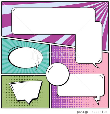 Abstract creative concept vector comic pop art style blank, layout template with clouds beams and 62228196