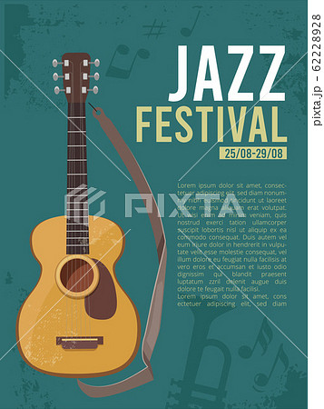 Music festival invitation. Poster placard for live rock concert guitar picture with place for text musically concept Music festival invitation. Poster placard for live rock concert guitar picture with place for text musically concept 62228928