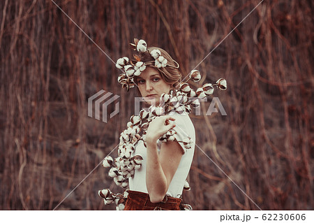 Sensual boho woman in dress in autumn outdoors. 62230606