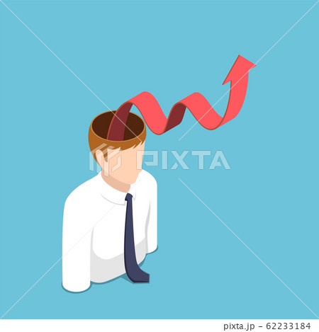 Isometric businessman with red growth graph come 62233184
