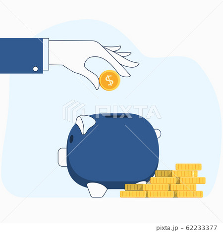 Man holding coin with piggy. saving money for Man holding coin with piggy. saving money for 62233377