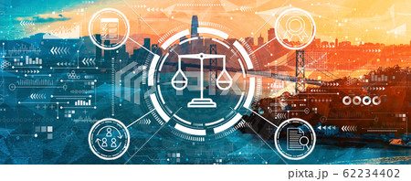 Legal advice service concept with the Bay Bridge in San Francisco 62234402