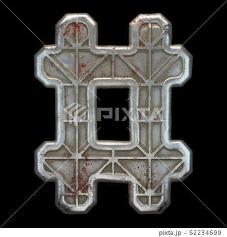 Industrial metal symbol hash on black background 3d 62234699