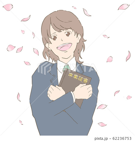 学生 卒業式 桜 笑顔 女子高生 女子中学生のイラスト素材