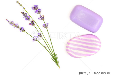 Lavender soap isolated on white background. 62236936