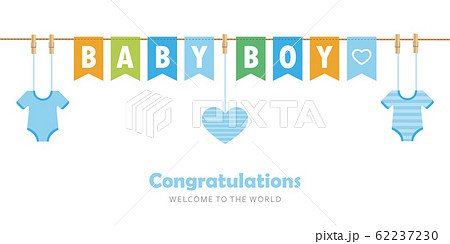Baby Boy Party Flag Welcome Greeting Card For のイラスト素材
