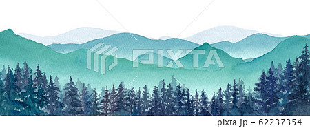 Misty mountains and coniferous forest landscape - Stock Illustration  [62237354] - PIXTA