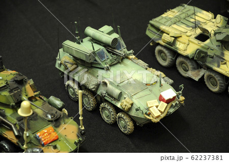 KUALA LUMPUR, MALAYSIA -OCTOBER 6, 2018: Selected focused miniature model of military tanks and amour vehicles. Display for public by collector. 62237381