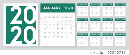 2020 Gregorian calendar design template. Set of 12 months calendar in a minimalist style. 2020 Gregorian calendar design template. Set of 12 months calendar in a minimalist style. 62240711