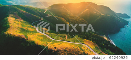 Aerial view of Marin Headlands at sunset 62240926