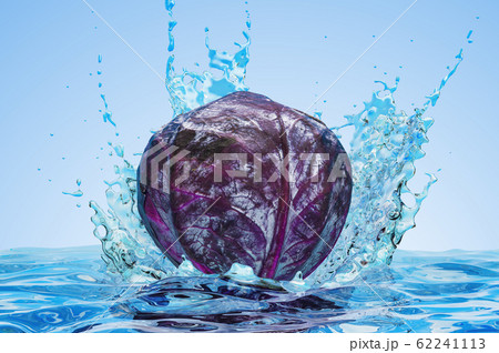 Purple cabbage with water splashes, 3D rendering 62241113