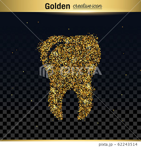 Gold glitter vector icon of tooth isolated on background. Art creative concept illustration for web Gold glitter vector icon of tooth isolated on background. Art creative concept illustration for web 62243514