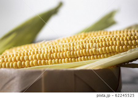 The cob of ripe cut corn sugar lies in a wicker The cob of ripe cut corn sugar lies in a wicker 62245525