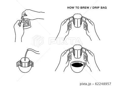 ドリップバッグコーヒーの淹れ方イラスト01 線 のイラスト素材