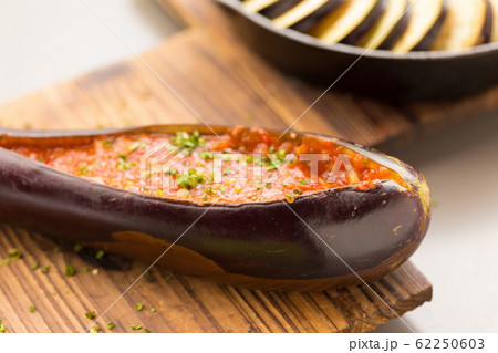 Grilled eggplant with hot spicy sauce. Grilled eggplant with hot spicy sauce. 62250603