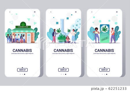 set people using marijuana cannabis drug consumption concept mobile app smartphone screens collection full length horizontal copy space 62251233