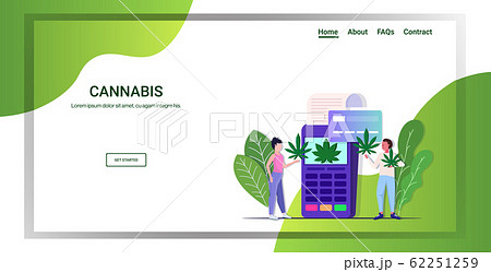 man woman buying medical cannabis marijuana using pos terminal and credit card drug consumption hemp plant order concept horizontal full length copy space 62251259