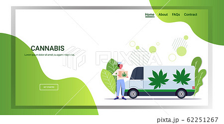 courier holding cardboard box near hemp truck cannabis delivery service drug consumption medical marijuana legalization concept horizontal full length copy space courier holding cardboard box near hemp truck cannabis delivery service drug consumption medical marijuana legalization concept horizontal full length copy space 62251267