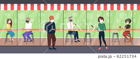mix race people wearing masks to prevent epidemic MERS-CoV wuhan 2019-nCoV pandemic health risk concept cafe interior full length horizontal mix race people wearing masks to prevent epidemic MERS-CoV wuhan 2019-nCoV pandemic health risk concept cafe interior full length horizontal 62251734