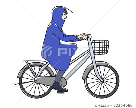 自転車に乗る人 カッパのイラスト素材