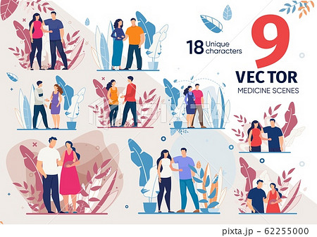 Couple Waiting Childbirth Vector Characters Set 62255000