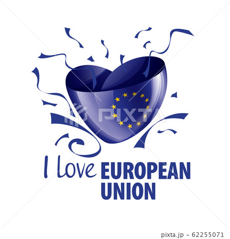 Flag of the European union in the shape of a heart and the inscription I love European union. Vector illustration 62255071