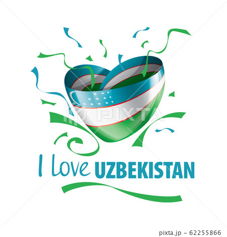 National flag of the Uzbekistan in the shape of a heart and the inscription I love Uzbekistan. Vector illustration 62255866