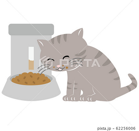 自動給餌器で餌を食べる猫のイラスト素材
