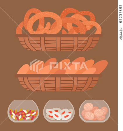 Tasty Pastry Bakery, Cookies and Bread in Basket 62257392