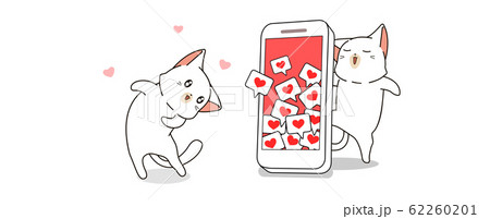 Cute cat is feeling Satisfied with hearts in online social 62260201