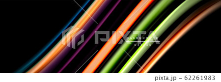 Silk and smooth flow wave poster design. Color waves, liquid style lines and shapes in black color background 62261983