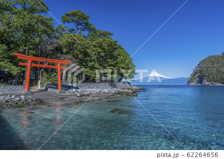 御浜岬公園　鳥居と駿河湾と富士山　「沼津市戸田」 62264656