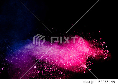 Blue pink powder explode cloud on black background. 62265149