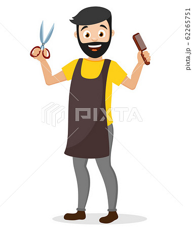 Hairdresser holds a pair of scissors and a comb on 62265751